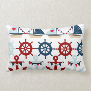 Summer Nautical Theme Anchors Sail Boats Helms Lumbar Cushion