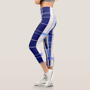 Summer Navy Blue Boat Modern Stripes Collection Capri Leggings
