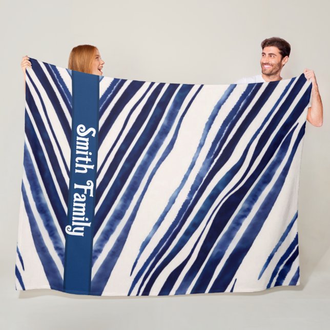 Summer Navy Blue Boat Popular Stripes Collection Fleece Blanket (In Situ)