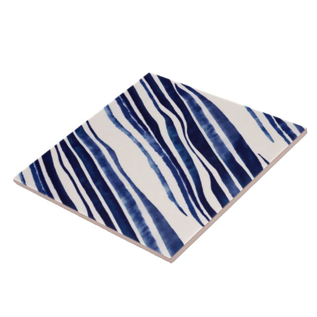 Summer Navy Blue Boat Popular Stripes Collection Tile (Side)