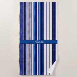 Summer Navy Blue Boat Trendy Stripes Collection Beach Towel