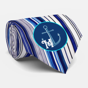 Summer Navy Blue Boat Trendy Stripes Collection Tie