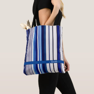 Summer Navy Blue Boat Trendy Stripes Collection Tote Bag