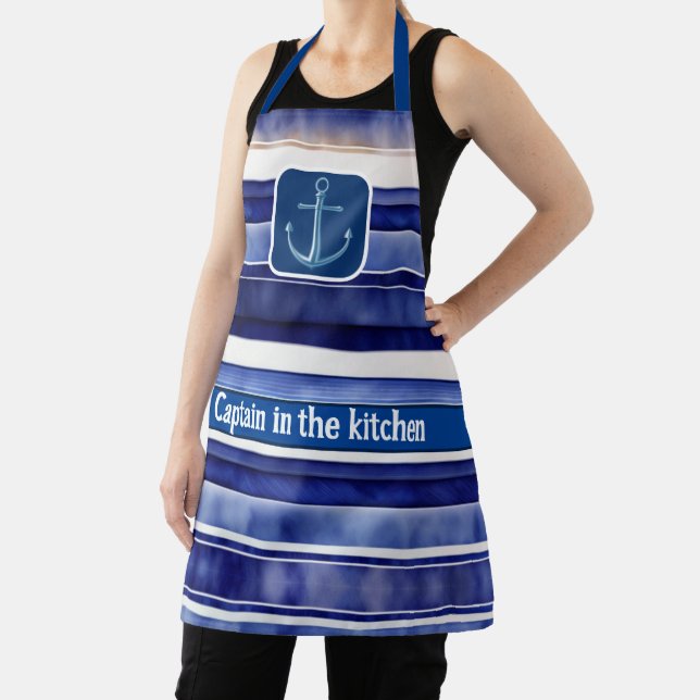 Summer Navy Blue Modern Boat Stripes Collection Apron (Insitu)