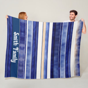 Summer Navy Blue Modern Boat Stripes Collection Fleece Blanket