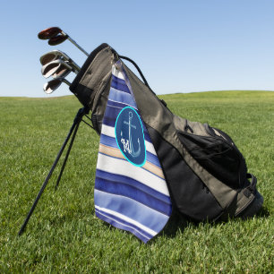 Summer Navy Blue Modern Boat Stripes Collection Golf Towel