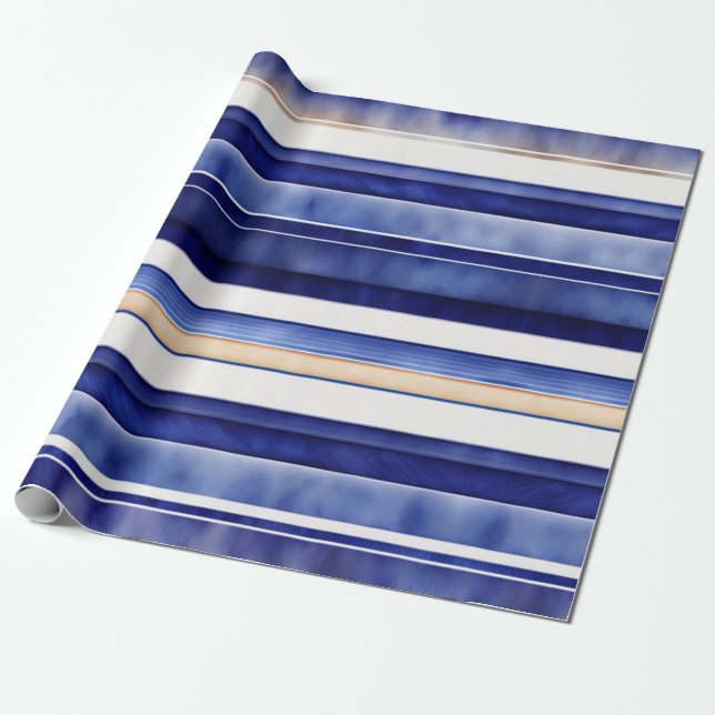 Summer Navy Blue Modern Boat Stripes Collection Wrapping Paper (Unrolled)