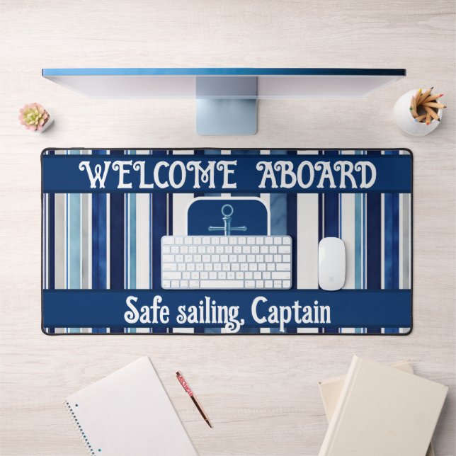 Summer Navy Blue Popular Boat Stripes Collection Desk Mat (Office 1)