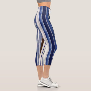 Summer Navy Blue Trendy Boat Stripes Collection Capri Leggings