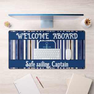 Summer Navy Blue Trendy Boat Stripes Collection Desk Mat