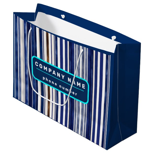 Summer Navy Blue Trendy Boat Stripes Collection Large Gift Bag (Front Angled)