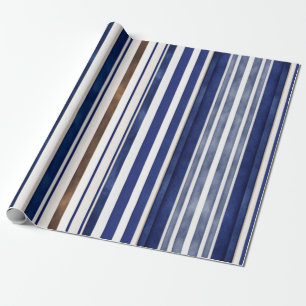 Summer Navy Blue Trendy Boat Stripes Collection Wrapping Paper