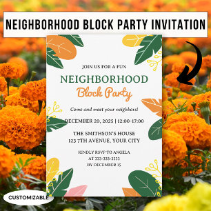 Summer Neighbourhood Block Party Colourful Leaves Invitation