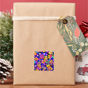 Summer Night Blooming Garden Flowers Square Sticker