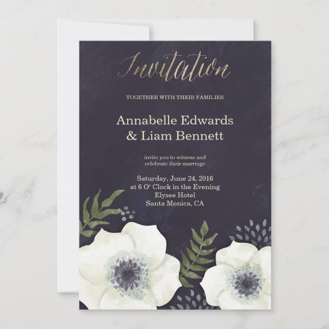 Summer Night Flowers Wedding Invitation (Front)