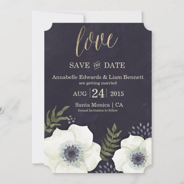 Summer Night Flowers Wedding Save the Date Card (Front)