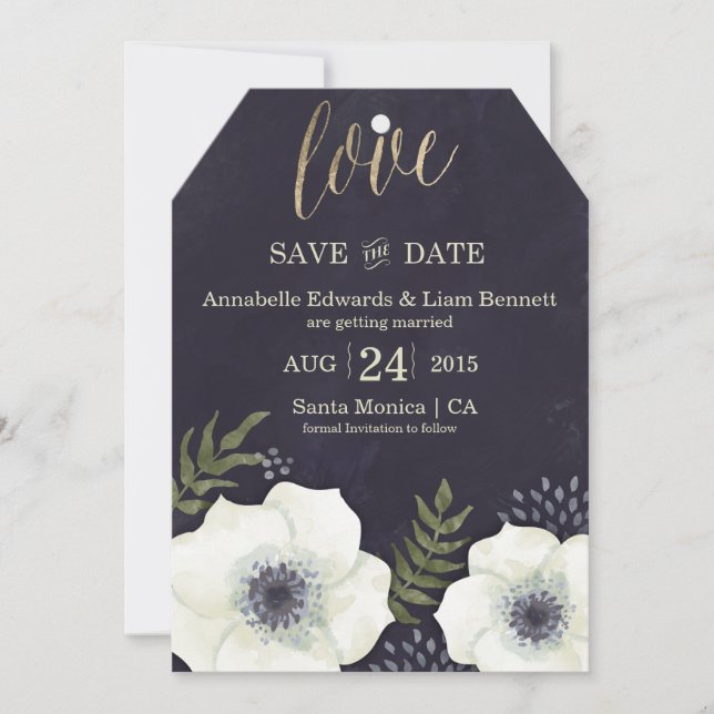Summer Night Flowers Wedding Save the Date Card (Front)