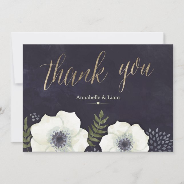 Summer Night Flowers Wedding Thank You Card (Front)