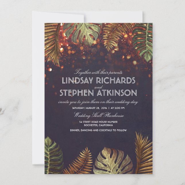 Summer Night Lights Elegant Beach Wedding Invitation (Front)