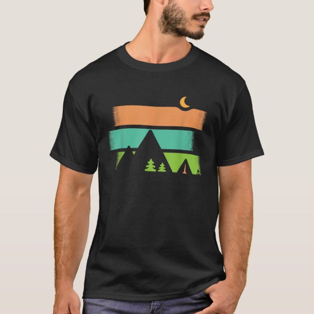 Summer Night Outdoor Mountain Retro Hiking Camping T-Shirt (Front)
