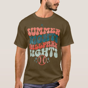 Summer Nights Ballpark Lights Retro Baseball Mom M T-Shirt