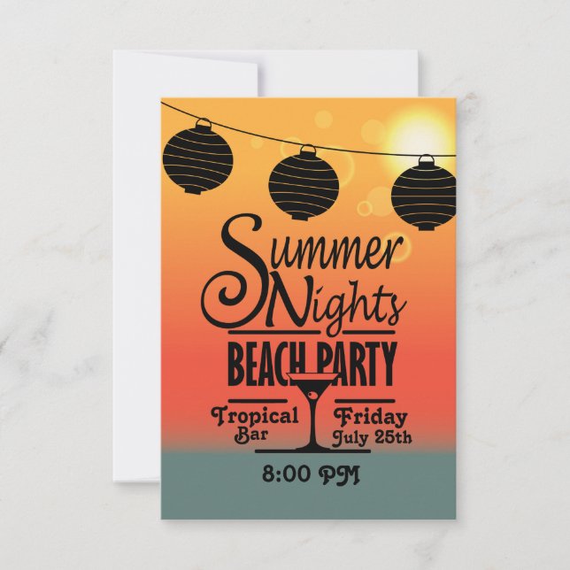 Summer nights beach party invitation design (Front)