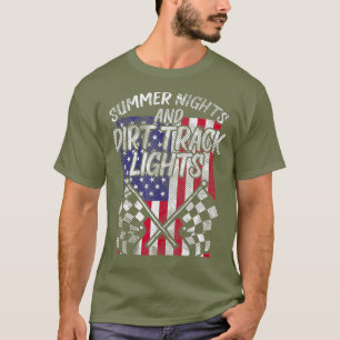 Summer Nights Dirt Track Lights Flag Motocross T-Shirt