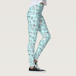 Summer Objects Doodle Pattern Light Blue Leggings