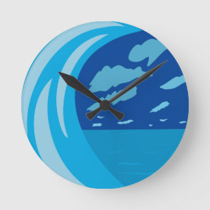 Summer Ocean blue Wave Dark Blue sky Round Clock