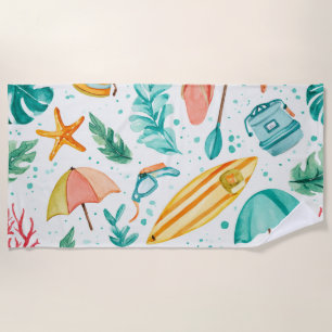 Summer Ocean Nautical Cute Tropical Kayak Beach Towel