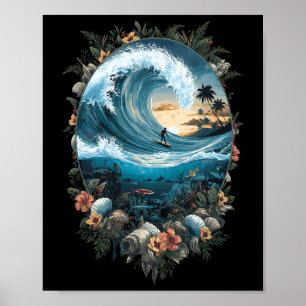 Summer Ocean Wave Surfing Tropical Beach Reef  Poster