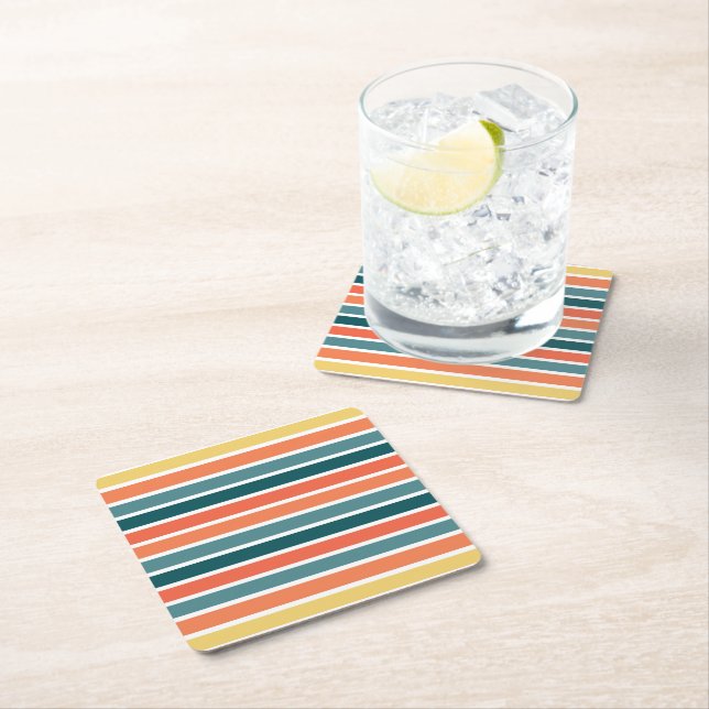 Summer of '77 Stripes Square Paper Coaster (Insitu)