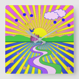 Summer of Love Colourful Psychedelic 60s 70s  Square Wall Clock