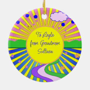 Summer of Love Psychedelic Personalised Ceramic Tree Decoration