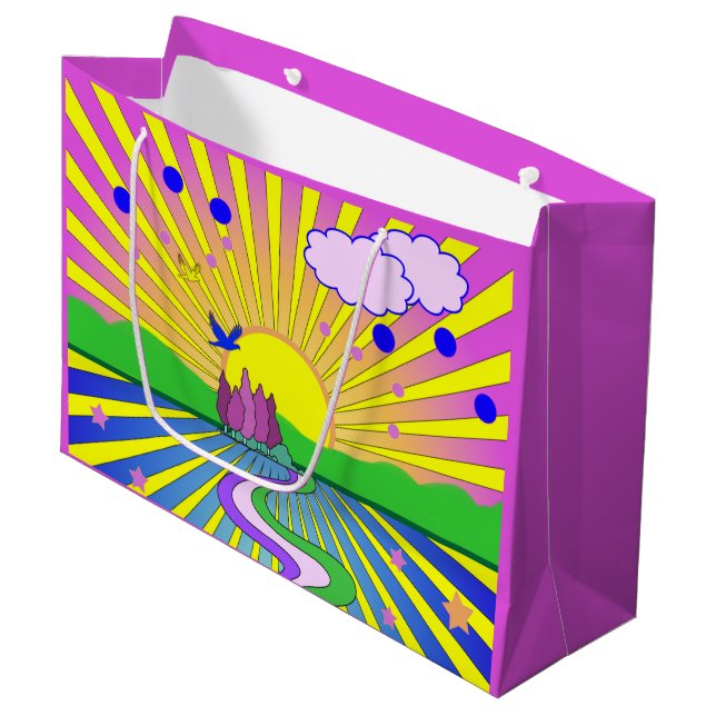 Summer of Love Psychedelic Sixties Sunburst   Large Gift Bag (Front Angled)