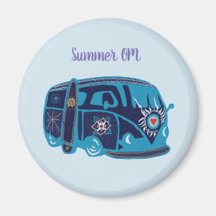 Summer Om Hippie Van Standard, 5.7 Cm Round Magnet