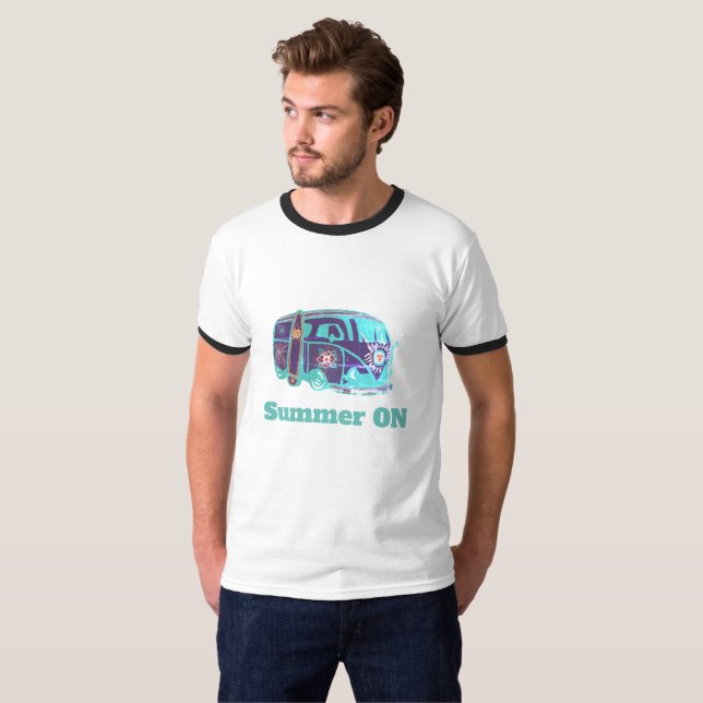 Summer On HippieVan Men's Basic Ringer T-Shirt, T-Shirt (Front Full)