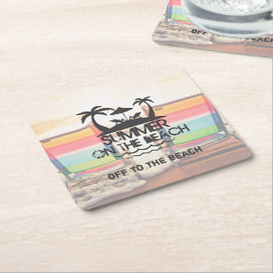 Summer on the Beach Personalised Square Paper Coaster