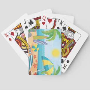 Summer on the Beach with Surf Boards & Palm Trees Playing Cards