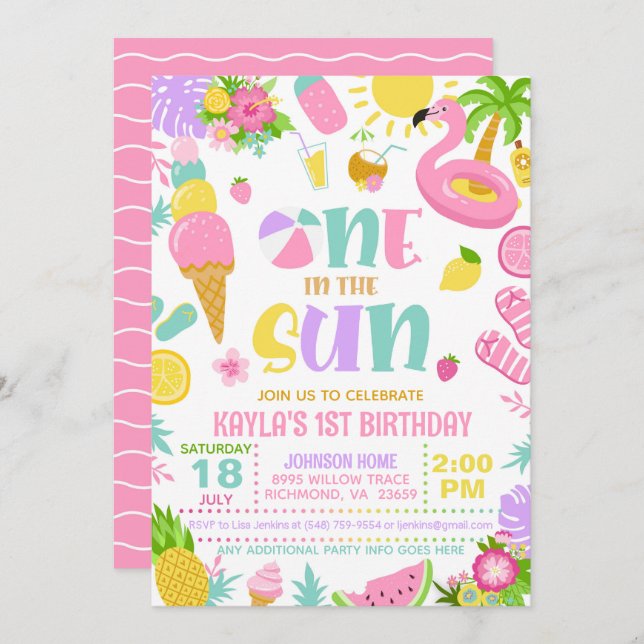 Summer One in the Sun Birthday Party Invitation (Front/Back)