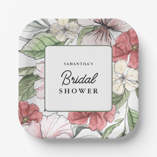 Summer or Fall Flowers Bridal Shower Paper Plate (Front)