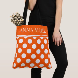 Summer Orange and White Polka Dot Personalised Tote Bag