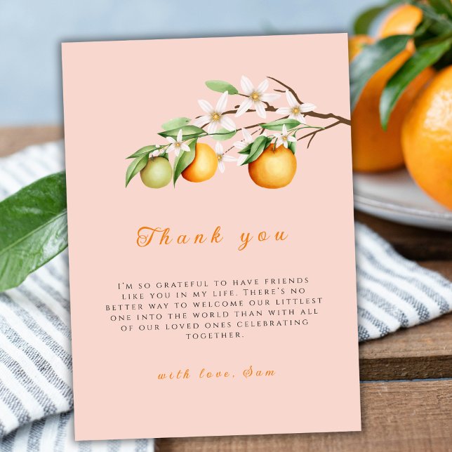 Summer Orange Citrus Clementine Baby Shower Thank You Card (Summer Orange Citrus Clementine Baby Shower Thank You Card)