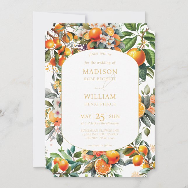 Summer Orange Citrus Fruit Wedding  Invitation (Front)