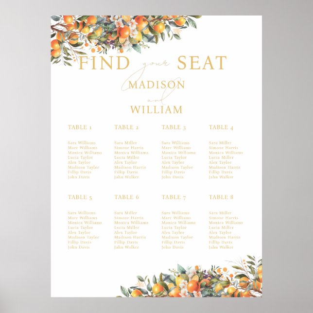 Summer Orange Fruit Wedding Seating Chart (Front)