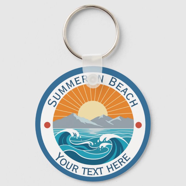 Summer Orange Sunset, Blue Waves, and Mountain Key Ring (Front)