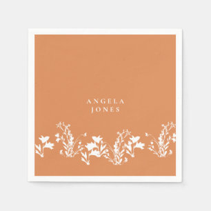 Summer Orange White Floral Custom Bridal Shower Napkin