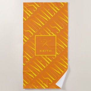 Summer Orange Yellow Custom Name Monogrammed Beach Towel