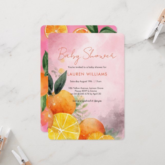 Summer Oranges Baby Shower invitation (Front/Back In Situ)