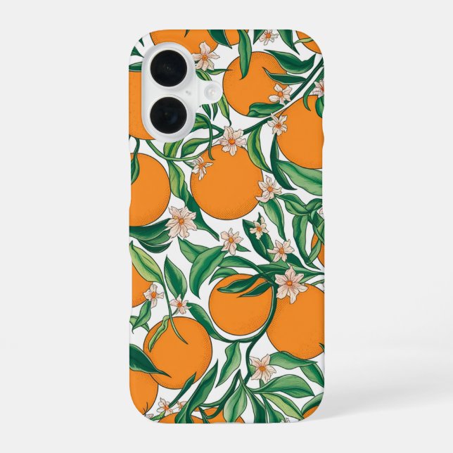 Summer Oranges Citrus Fruit Floral Pattern  iPhone 16 Case (Back)